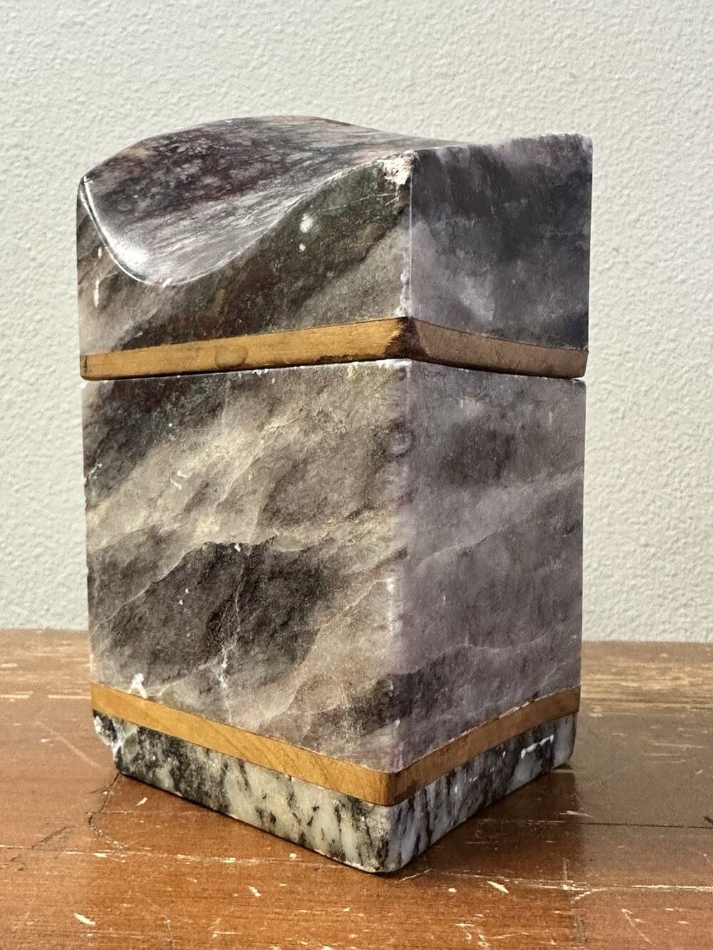 Antique Art Deco Marble Stone Wood Jewelry Box Heavy